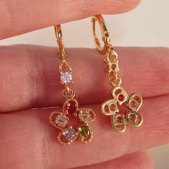 Gold Floral Drop Earrings - Picture 5 of 6